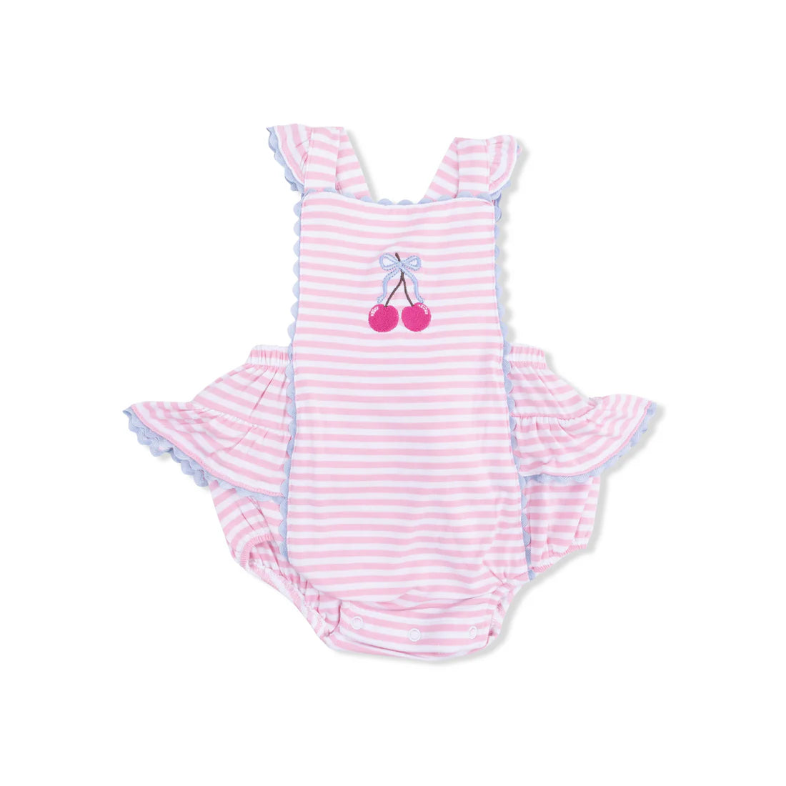 Cherry Stripe - Ric Rac Ruffle Sunsuit