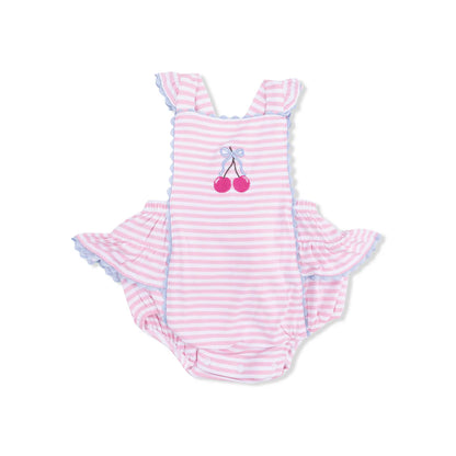 Cherry Stripe - Ric Rac Ruffle Sunsuit