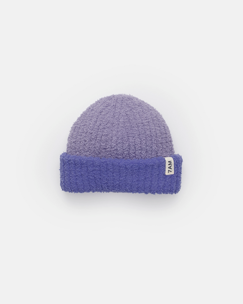 Fuzzy Purple Two-Tone Ribbed Beanie