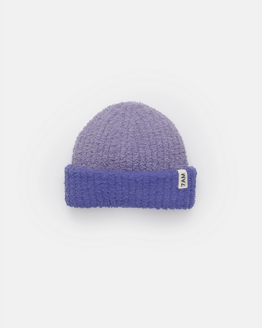 Fuzzy Purple Two-Tone Ribbed Beanie
