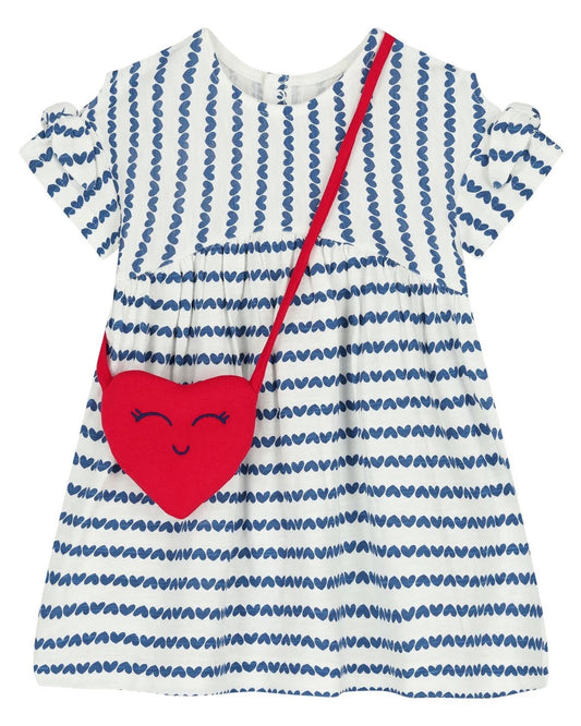 Blue Heart Lines Baby Dress w/ Purse