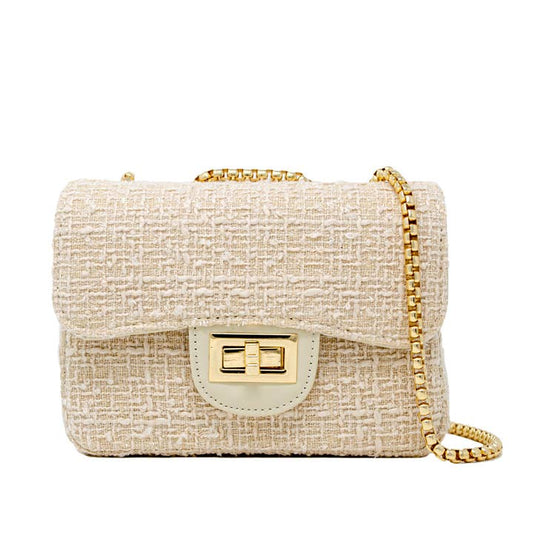 Cream Classic Large Tweed Handbag