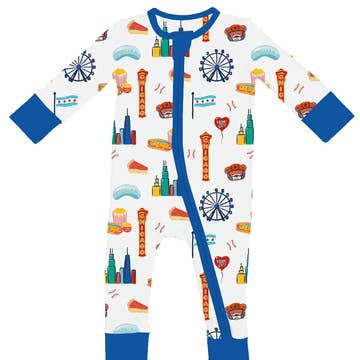 Chicago Print Convertible Footie with Blue Hem