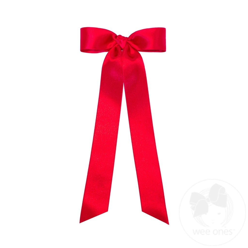 Ruby Mini French Satin Hair Bowtie with Knot Wrap and Streamer Tails