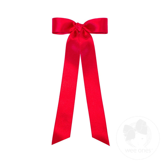 Ruby Mini French Satin Hair Bowtie with Knot Wrap and Streamer Tails