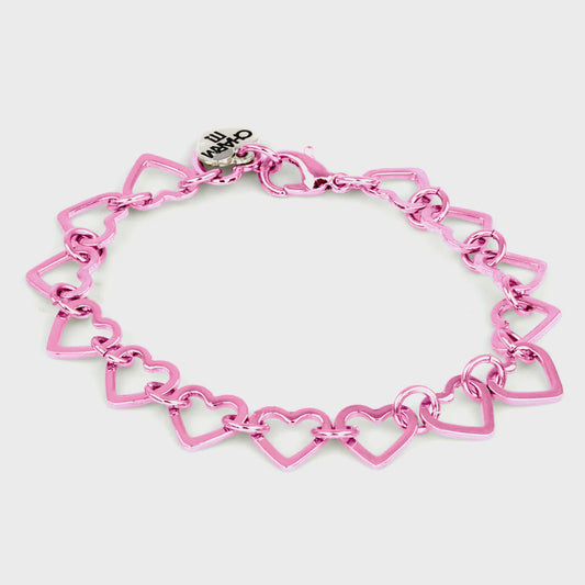 Charm It - Pink Heart Chain Bracelet