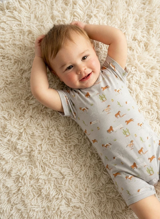 Horses on Mercury Print Shortie Romper
