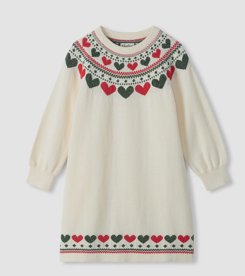 Holiday Hearts Swing Sweater Dress