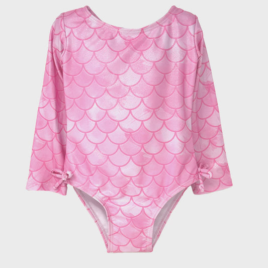 Pixie Scales Pink Charlie LS Toddler Rash Guard Swimsuit