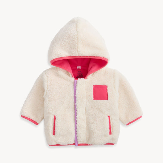 Gentle Cream Sherpa Jacket w/ Stripe