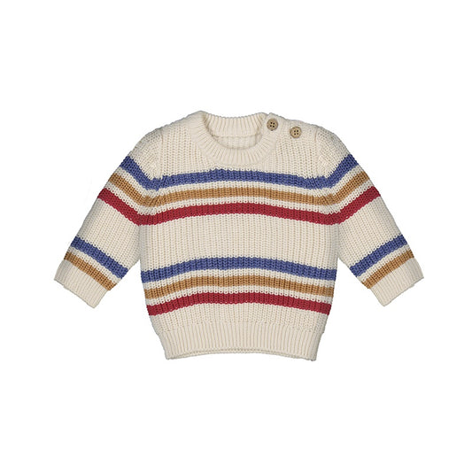 Six Stripe Knit Sweater w/ Neck Buttons