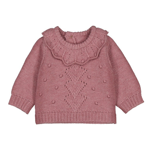 Textured Knit Sweater w/ Scalloped Collar