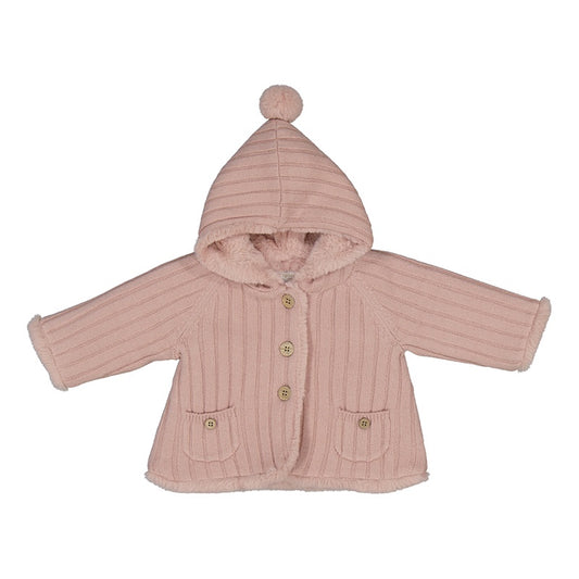 Textured Stripe Faux Fur Lined Cardigan w/ Hood