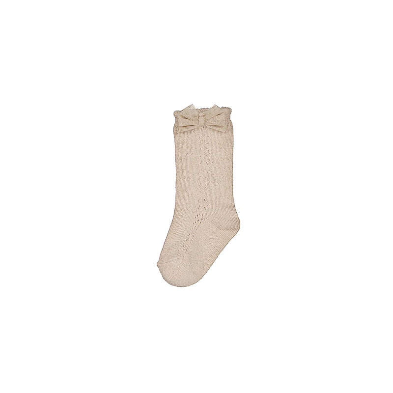 Pointelle Bow Socks Beige Sparkle