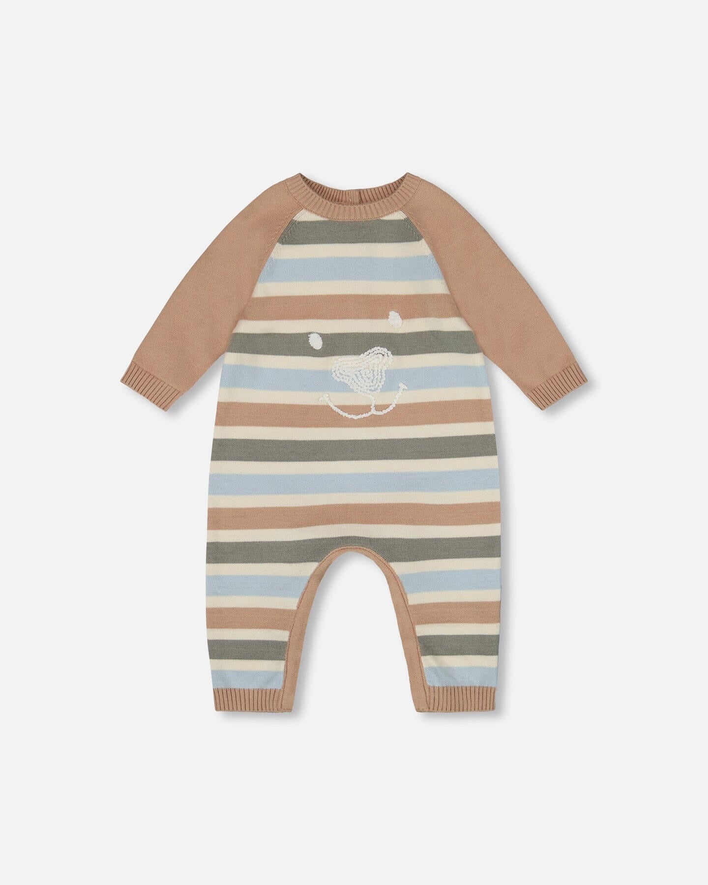 Green, Blue, Sand Stripe Knit Puppy Romper