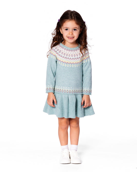 Blue Fair Isle Drop Waist Infant Dress