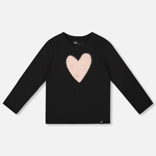 Fuzzy Heart Black LS Top
