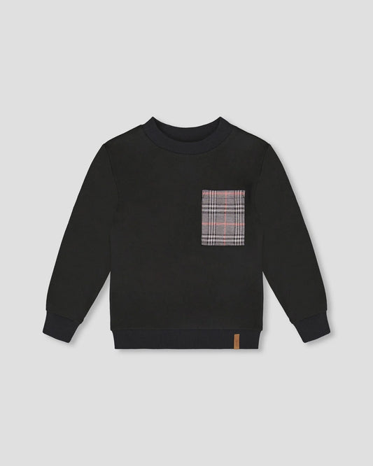 LS Black Toddler Top w/ Plaid Pocket