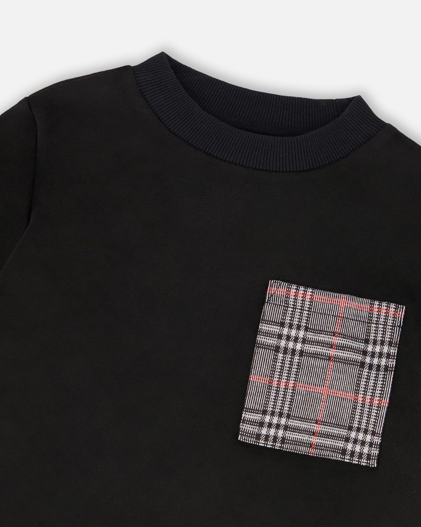 LS Black Baby Top w/ Plaid Pocket