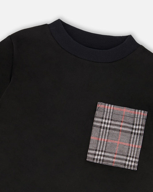 LS Black Baby Top w/ Plaid Pocket