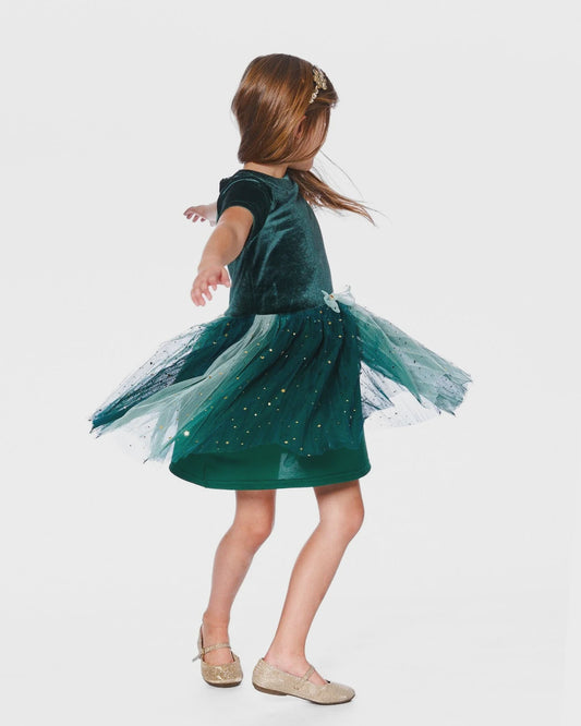 Forest Green Velvet SS Dress w/ Tulle Skirt