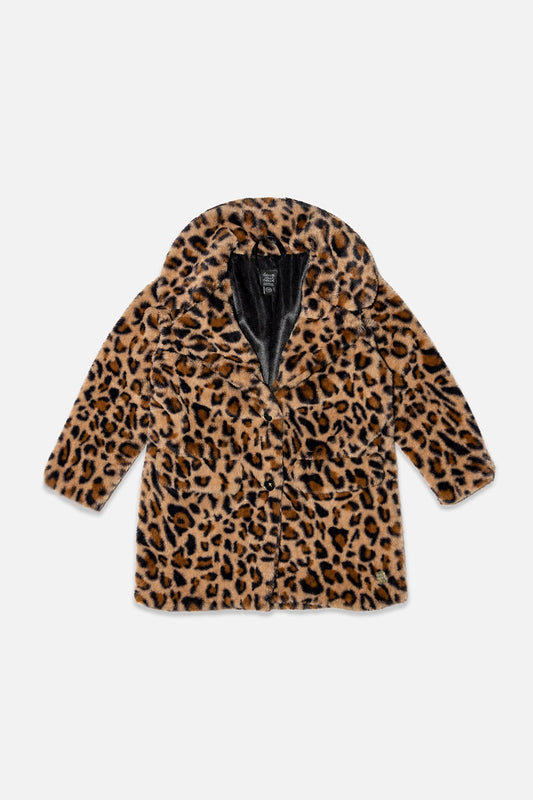 Leopard Print Faux Fur Long Coat
