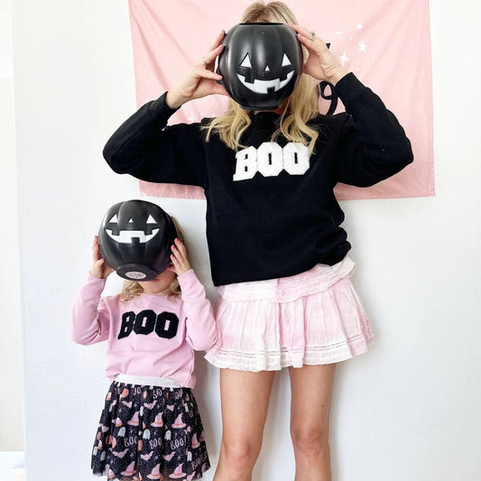 Adult Boo Sweatshirt-Black Wht : Adult S
