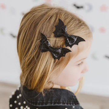 Glitter Bat Halloween Bow Clip