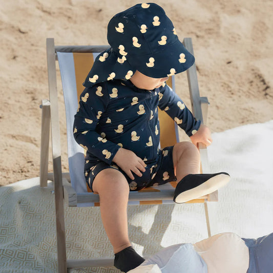 LS Ducky Swim Romper in Navy