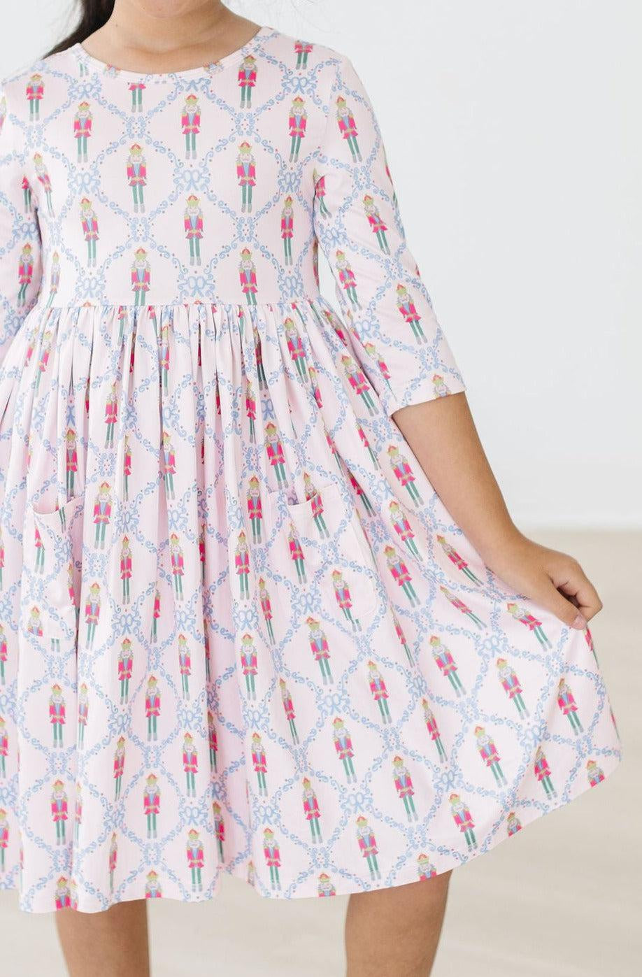 Nutcracker 3/4 Sleeve Pocket Twirl Dress