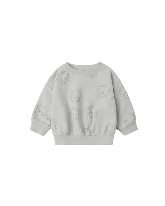 Lion Print Relaxed Sweater in Sky Blue