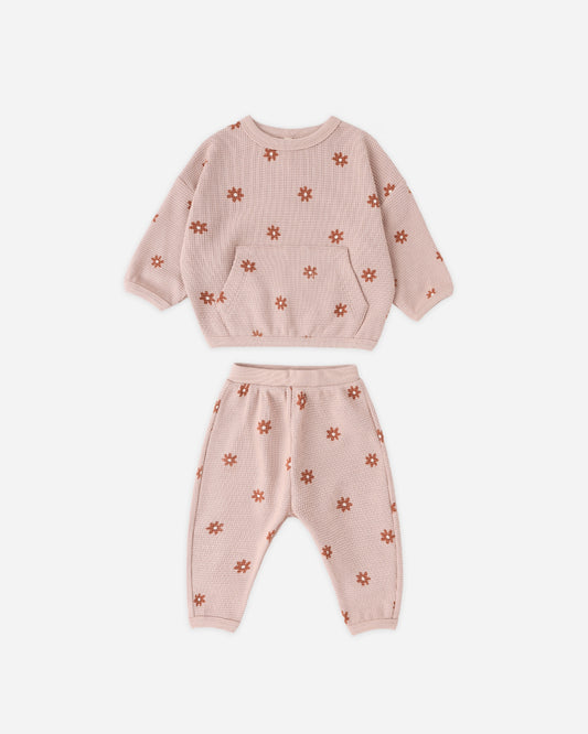 Pink Daisy Print Waffle Sweater Set