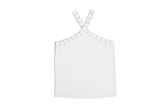Studded Crossover Top-White
