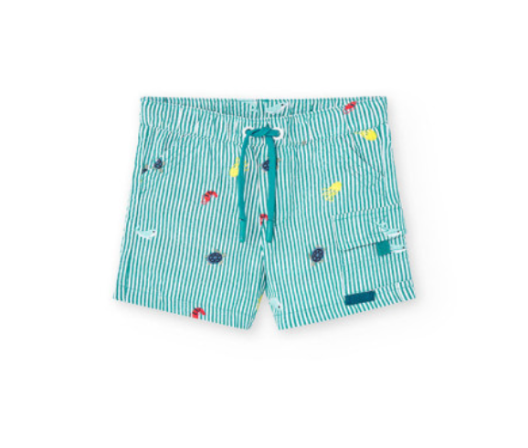 Seersucker Embroidered Short