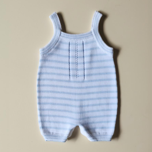 Sky Blue Striped Knit Tank Romper