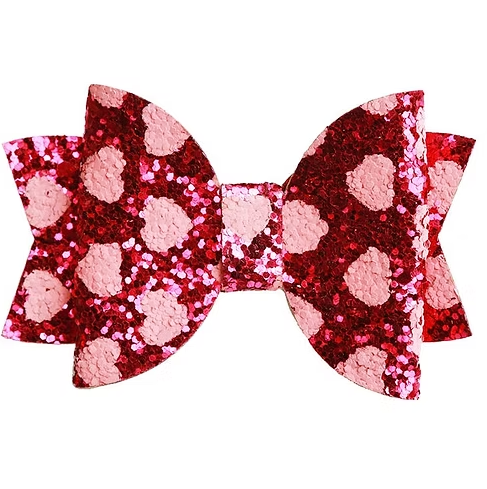 Glitter Heart Bow Hot Pink