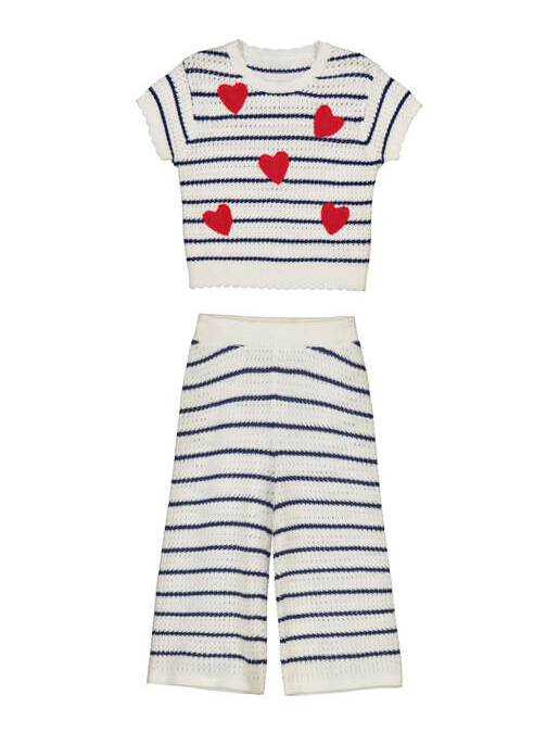 Blue Stripe and Red Hearts Baby Knit Set