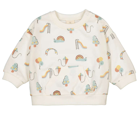 Snail Playground Print Pullover in Cream