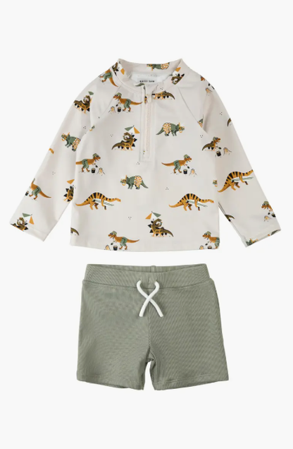 Dino Print LS Rashguard + Bottom in Beige
