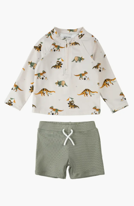 Dino Print LS Rashguard + Bottom in Beige