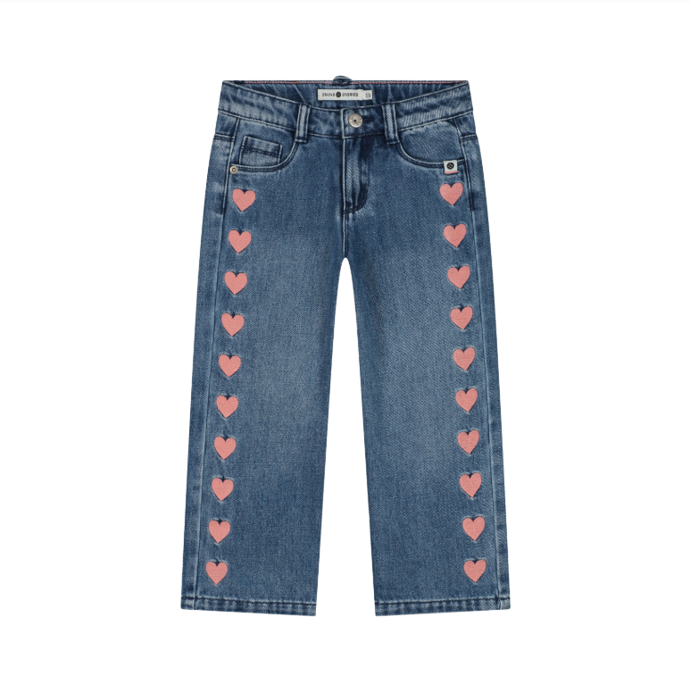 Wide Leg Pink Hearts Toddler Jeans