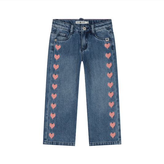 Wide Leg Pink Hearts Toddler Jeans