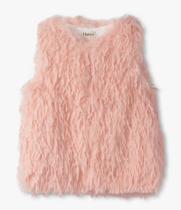 Pale Pink Feather Faux Fur Vest