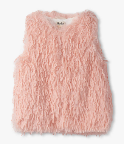 Pale Pink Feather Faux Fur Vest