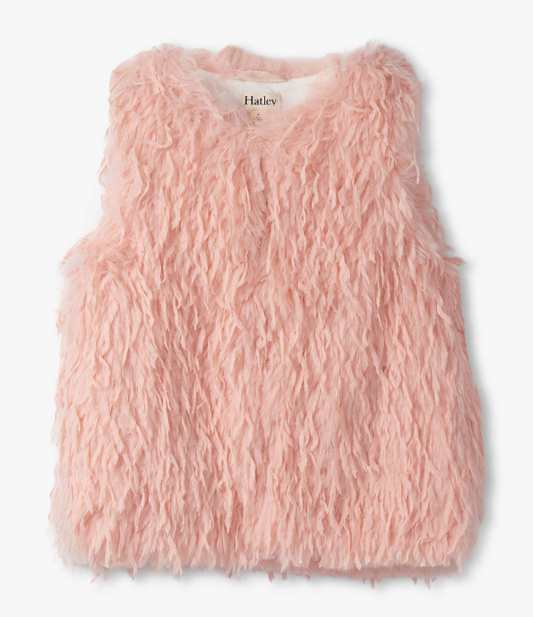 Pale Pink Feather Faux Fur Vest