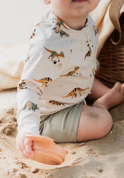 Dino Print LS Rashguard + Bottom in Beige
