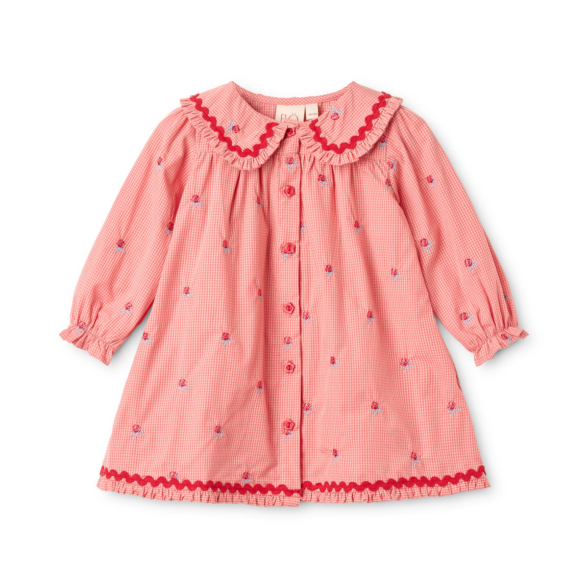 Rose Details Gingham Buttoned Toddler Dress