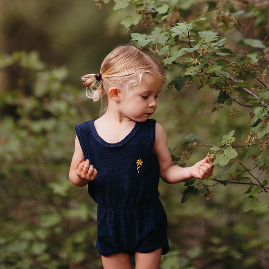 Towel Playsuit w/ Embroidered Flower