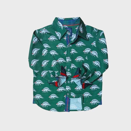 Dino Santa Green LS Button Down