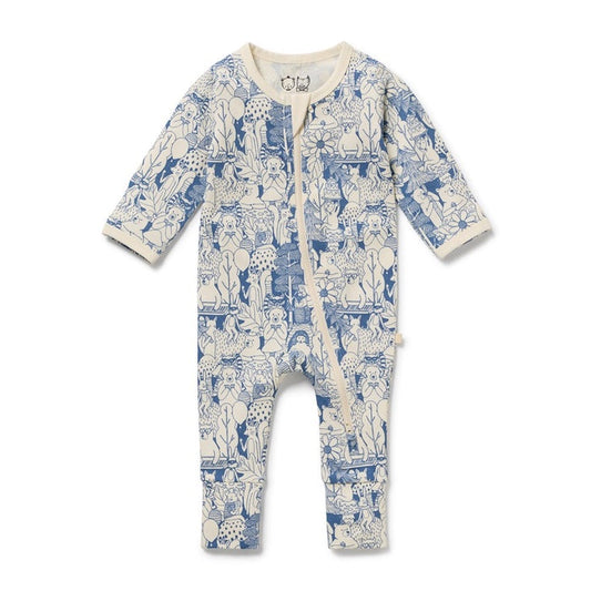 Blue Woodland Zip Footie Organic